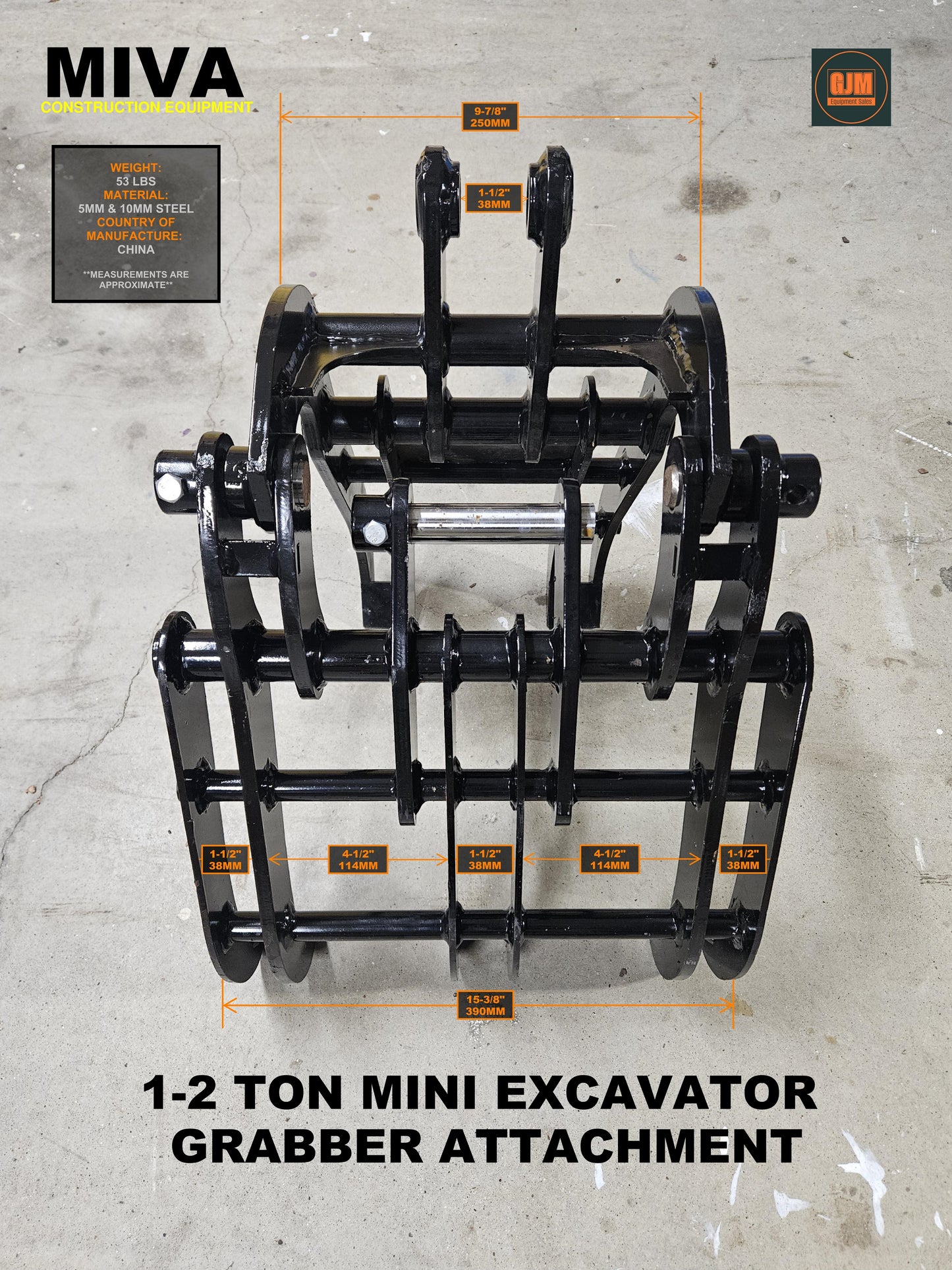 MIVA Grabber Attachment for 1-2 Ton Mini Excavators