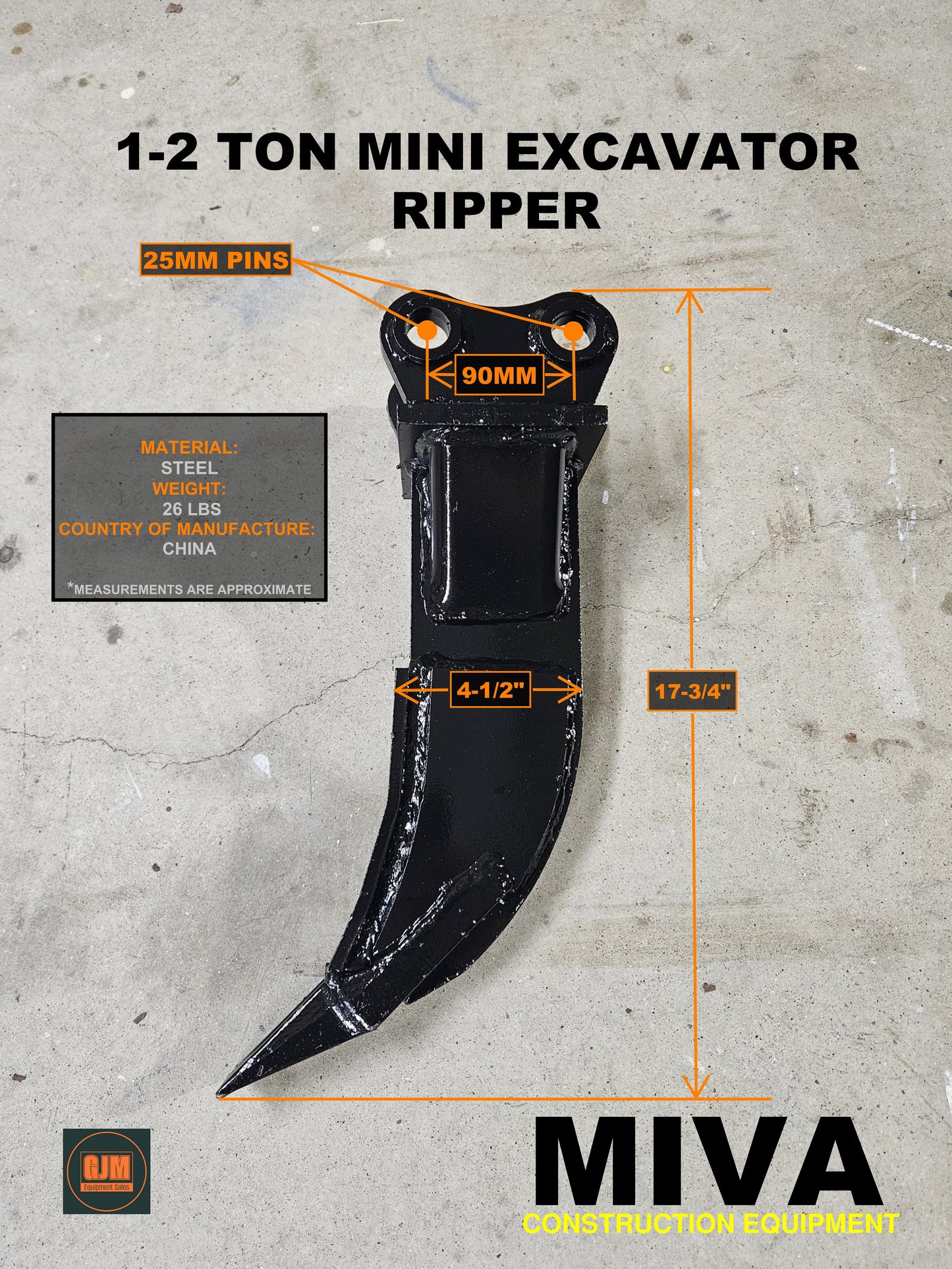 MIVA Ripper Attachment for 1-2 Ton Mini Excavators