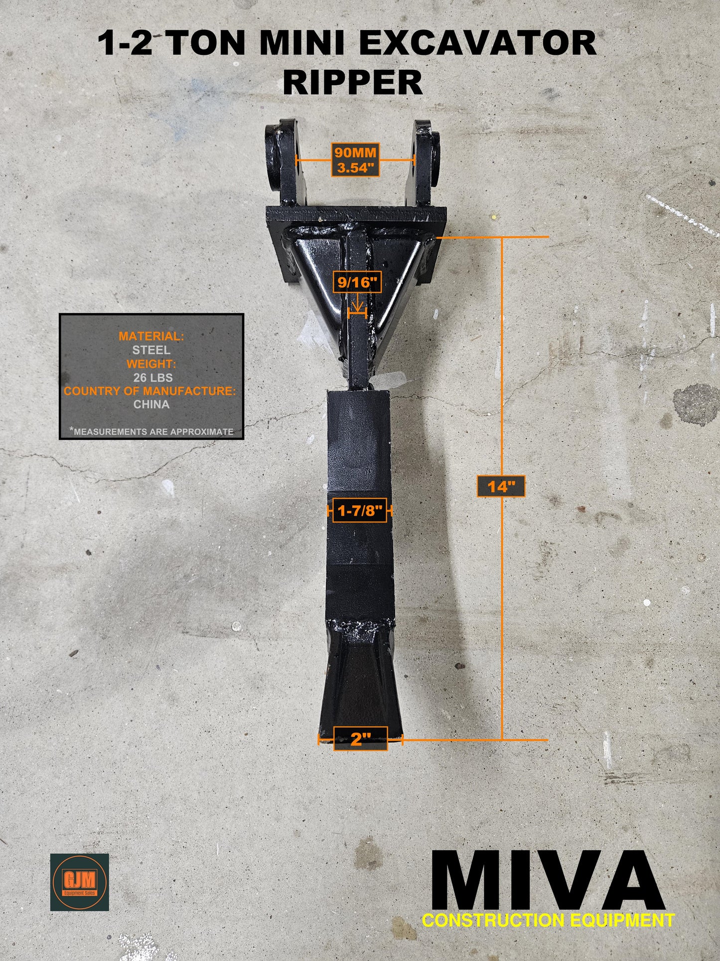 MIVA Ripper Attachment for 1-2 Ton Mini Excavators