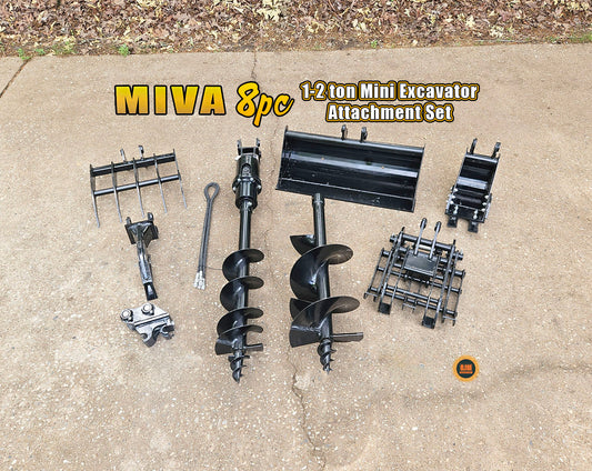 MIVA 8pc Attachment Set for 1-2 Ton Mini Excavators